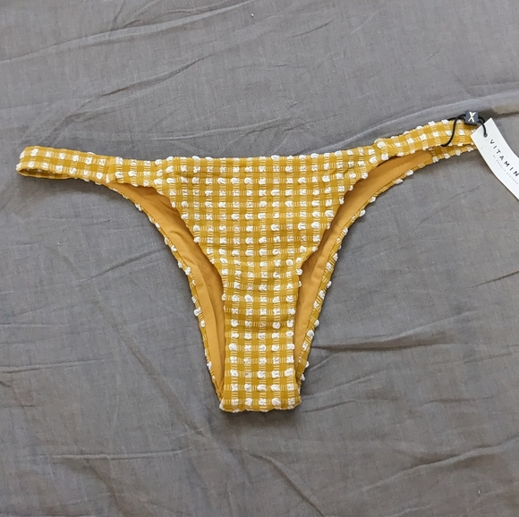 VITAMIN A Carmen Bikini Bottom Marigold Check - Picture 1 of 2